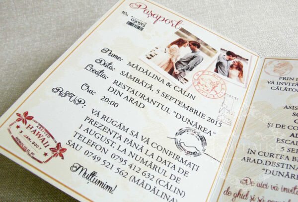 invitatii nunta tip pasaport detaliu poze