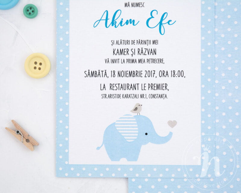 invitatii botez cu elefant baby elephant detaliu text si elefantel